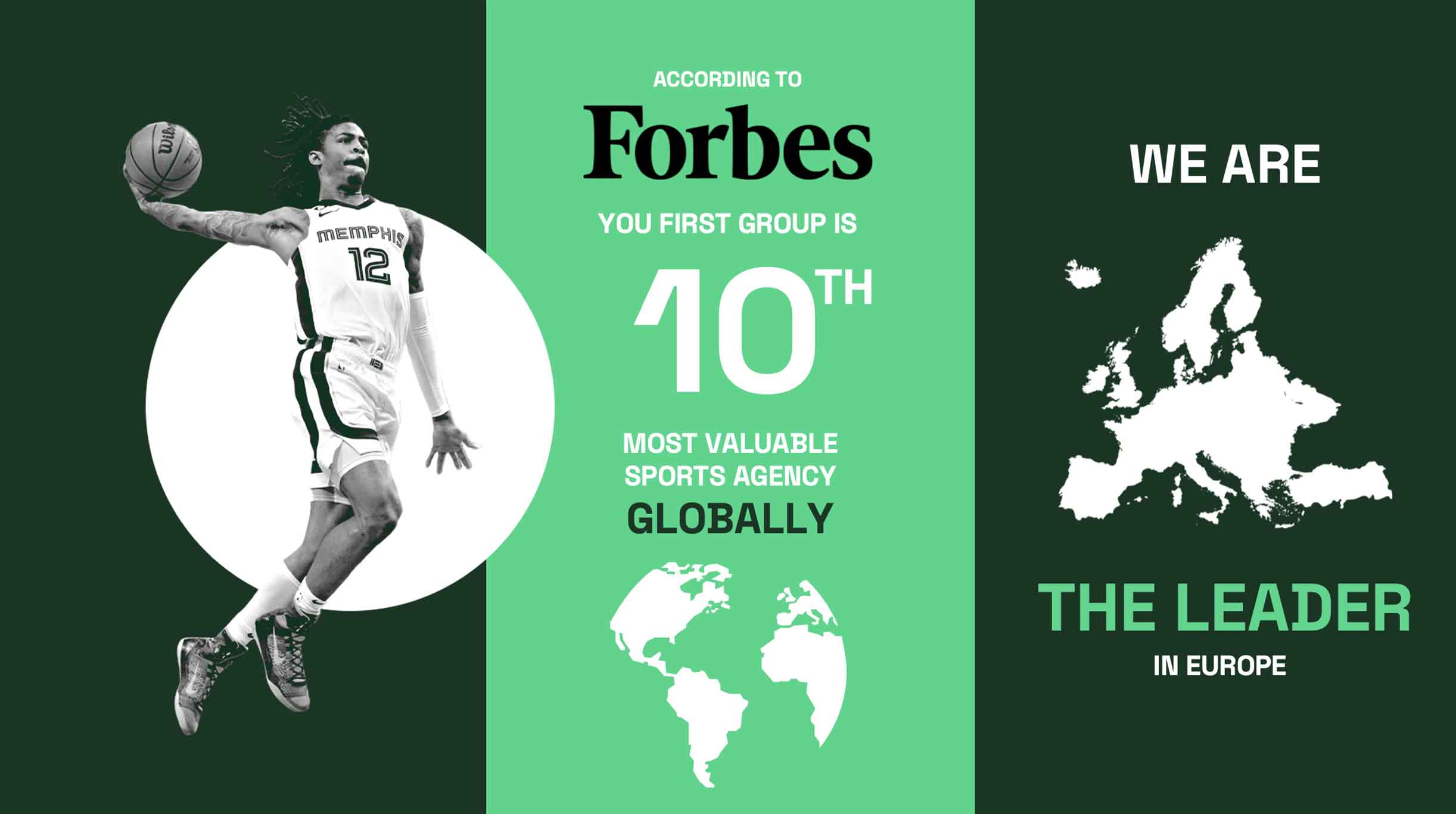 Graphic that shows that, according to Forbes, You First is the 10th most valuable sports agency in the world.