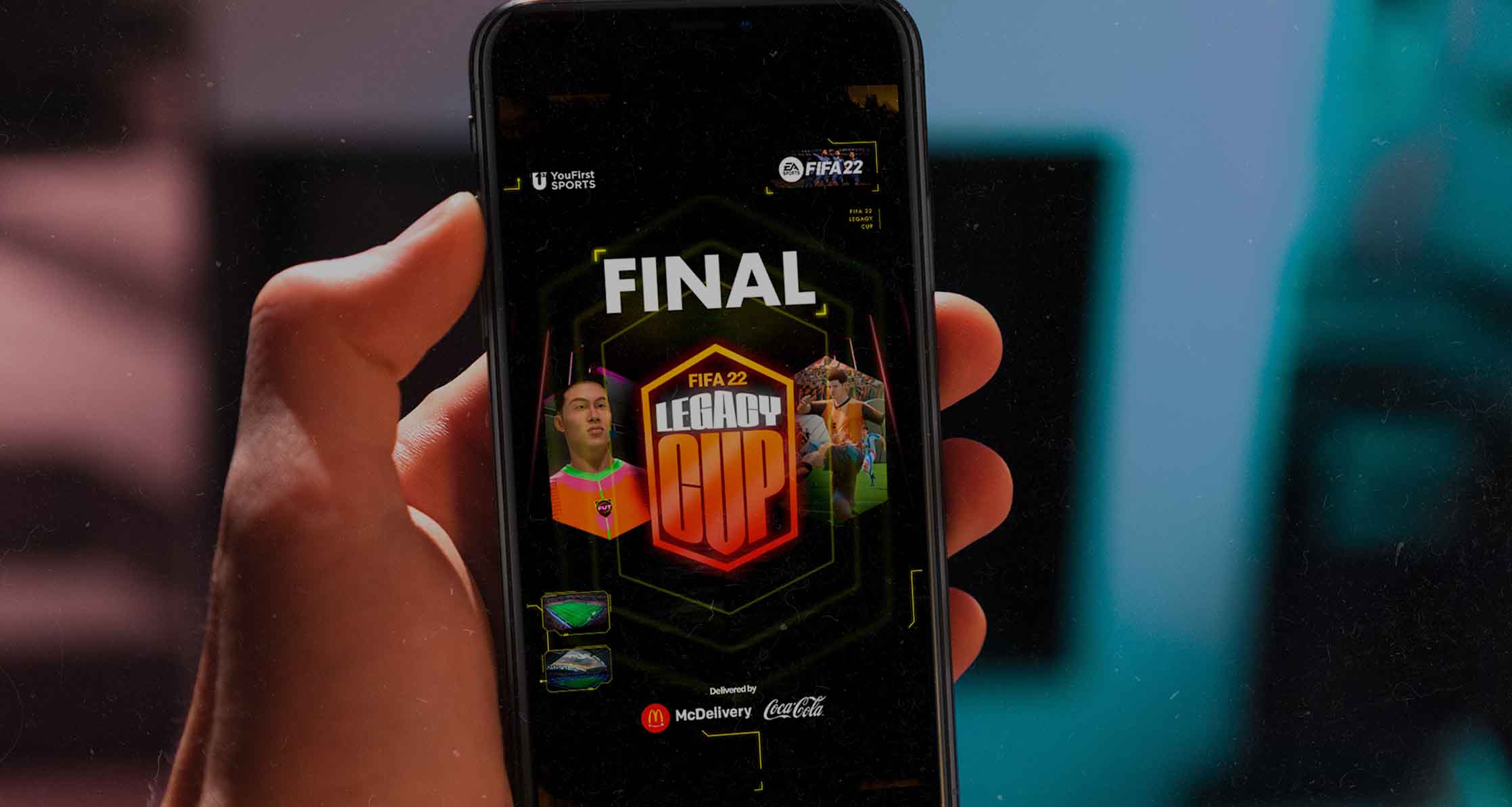 FIFA 2022 Legacy Cup Final on a mobile phone.